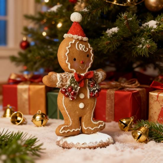 Christmas Gingerbread Man Night Light Battery Powered Resin Cookie Man Decoration Lamp Home Office Bedroom Kids Room Holiday Party Ornament