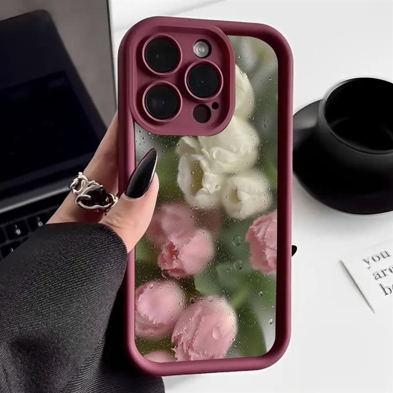 Aesthetic Rose Floral Pattern Silicone Phone Case For iPhone 16 Pro Max 15 14 13 12 11 7 8 Plus X XS XR SE 16E Shockproof Cover