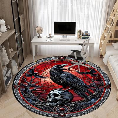 1PC Raven Stained Decor Office Round Rug, Non Slip, Soft and Durable Office Rug for Interior Decoration, Perfect for Office