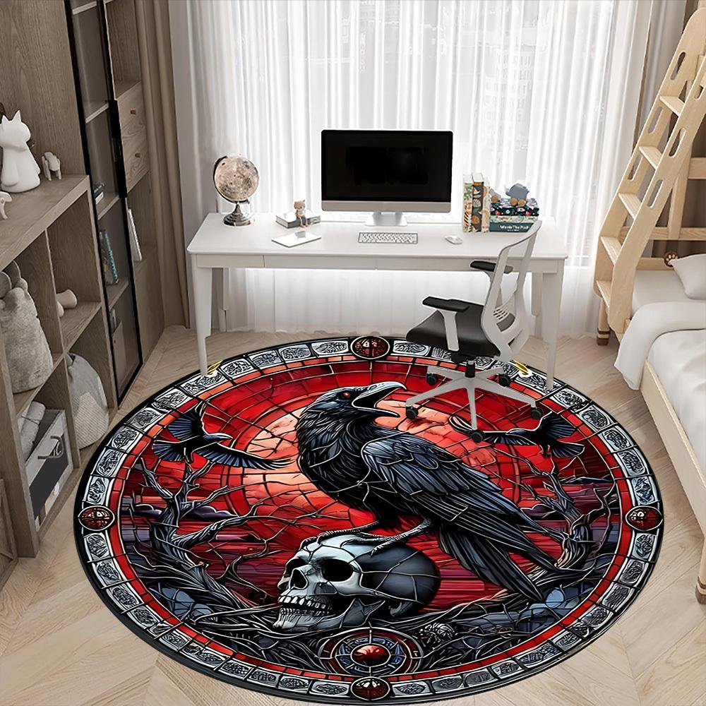1PC Raven Stained Decor Office Round Rug, Non slip, Soft and Durable Office Rug for Interior Decoration, Perfect for Office
