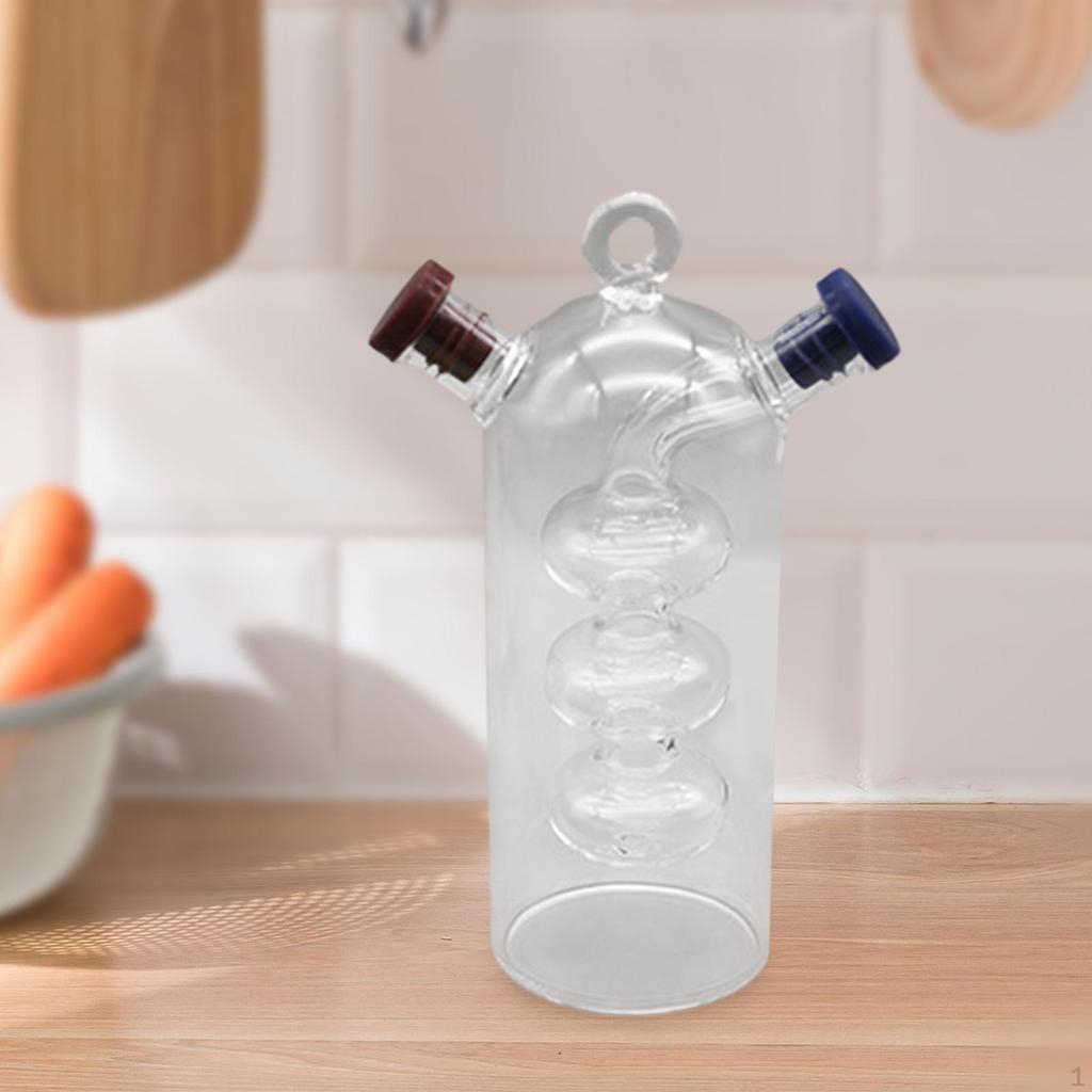 2 in 1 Cruet Bottle Separated Compartments Cylindrical Handcrafted Glass for Salad Dressing
