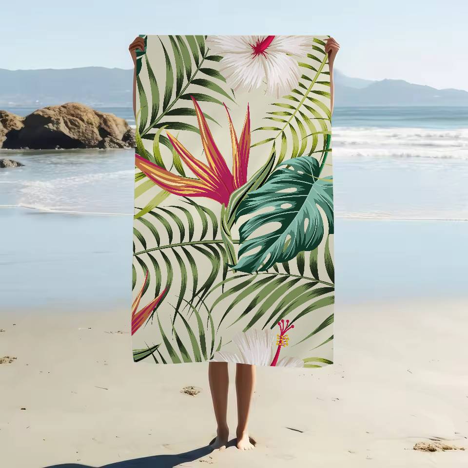 Tropical Plant Pattern Beach Towel Cartoon Cute Summer Kids Large Bath Pool Beach Towel Microfiber Absorbent For Swimming Travel