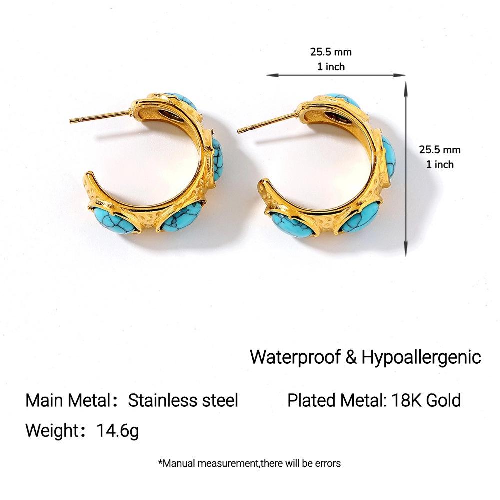 Серьги-гвоздики Ying Tai с бирюзой высокой полировки, нетускнеющие, из 18-каратного золота для женщин