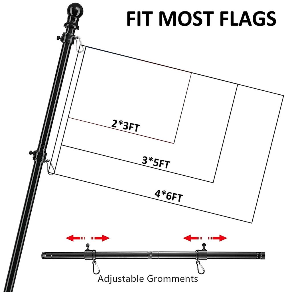 1.8M Stainless Steel Telescopic Flag Pole Wall Mount with Tangle-free 360 Rotating Rings Guide Banner Flag Pole Holder