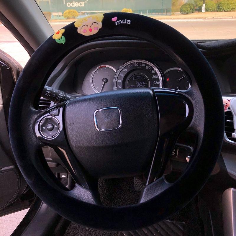 Steering Plush Car Wheel Cover Cartoon Print Four Seasons Installation Easy