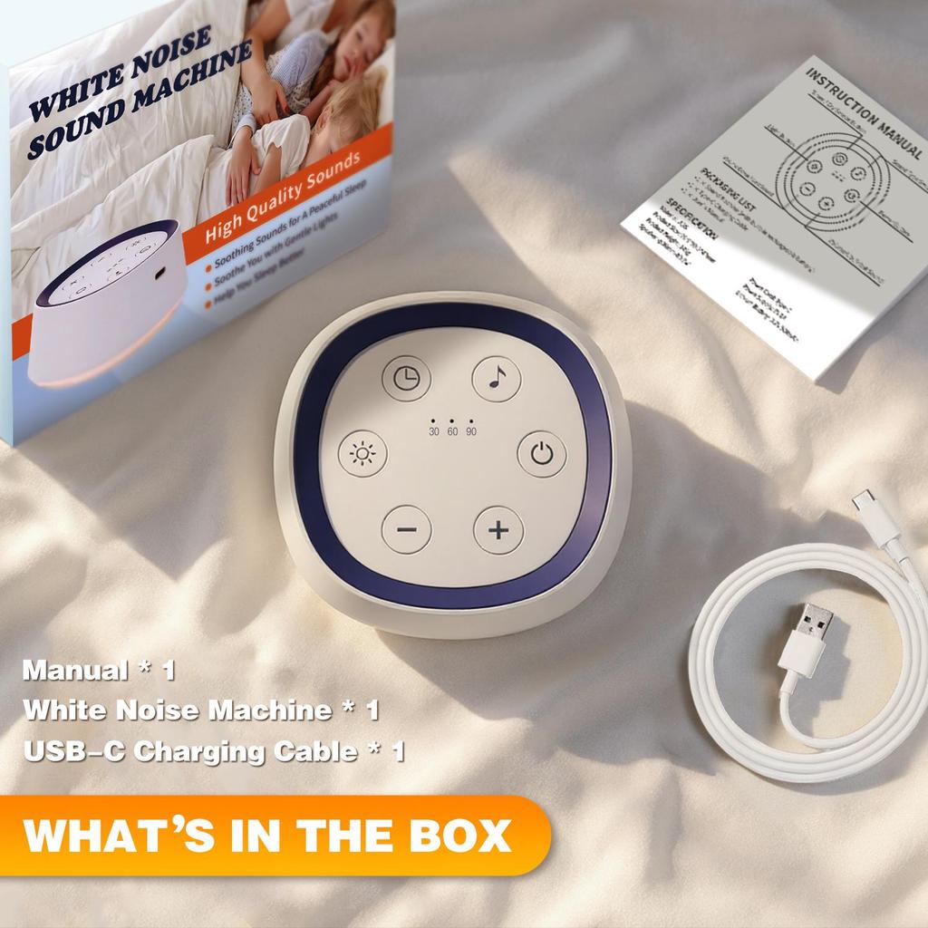 White Noise Machine with 24 Soothing Sounds Night Light Timer Rechargeable Sleep Aid for Babies Kids and Adults