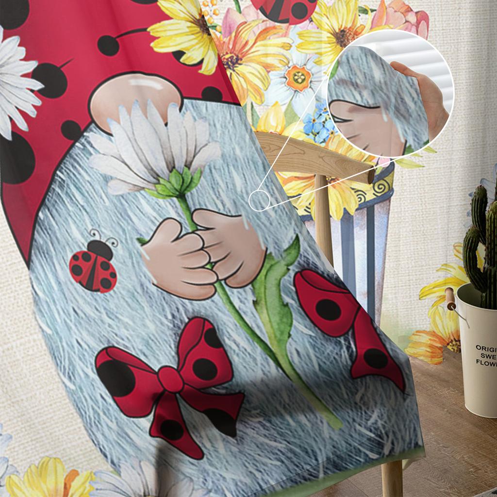 Jarní sedmikrásky Slunéčko sedmitečné Průsvitné okenní závěsy do obývacího pokoje kuchyně Dětská ložnice Voile závěsný závěs