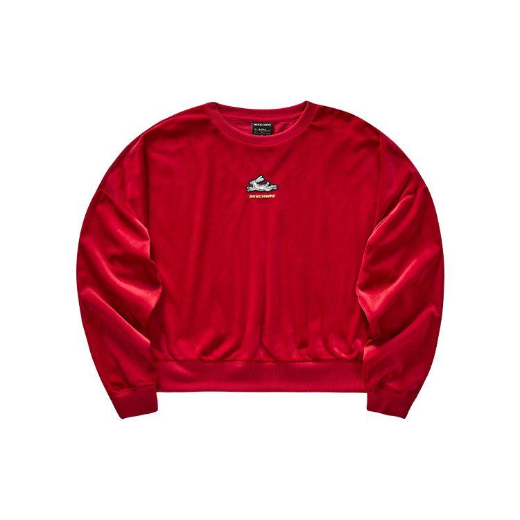 Skechers New Year Series Rabbit Print Round Neck Pullover Sweatshirt Women sweatshirt Bright-Red L123W007-00R3 S