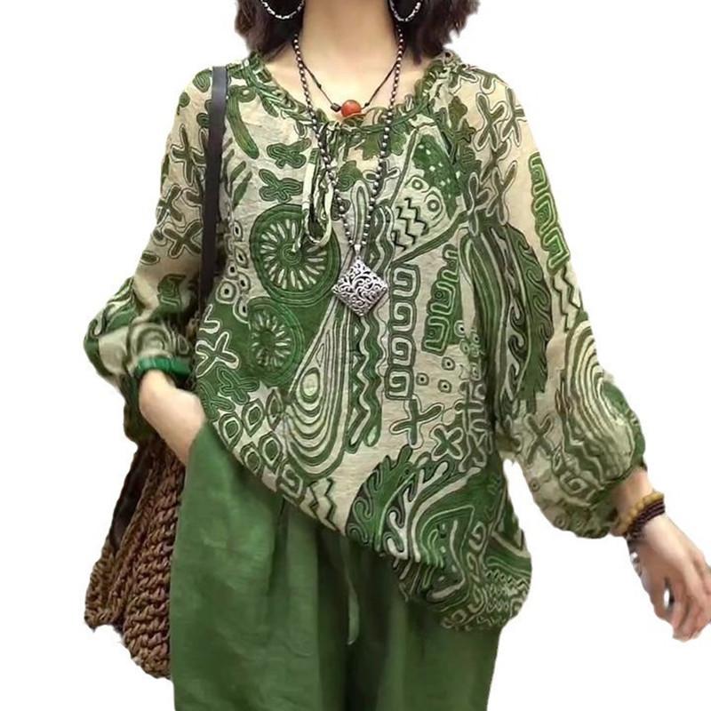 Retro Print Oversized Women's T-Shirt - Spring/Summer 2025, Loose Sun Protection Pullover for Middle-Aged and Elderly Moms