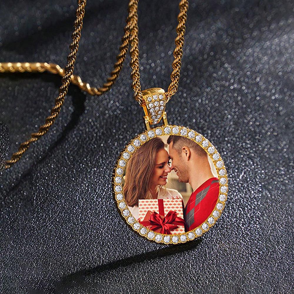 European Hip Hop Personalized Round Photo Men's Necklace