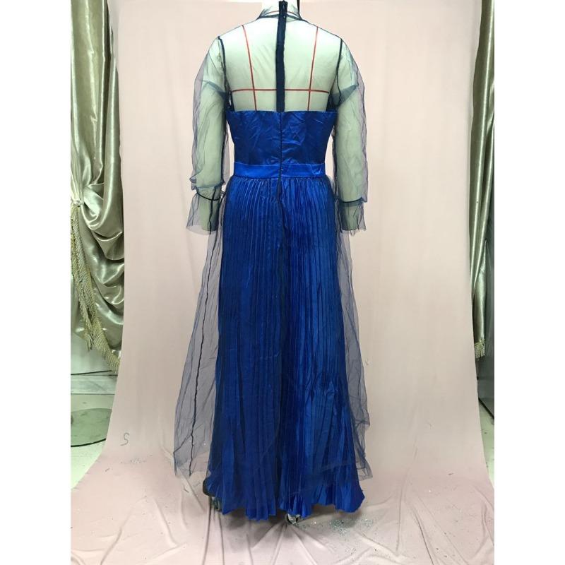 Frühling Neues Damen Elegantes Bankett Atmosphärisches Plissiertes Mesh Abendkleid