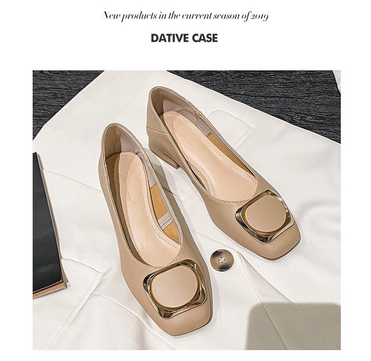 Womens Spring Fairy Style 2025 Chunky Heel Leather Shoes Soft Lowcut Medium Heel Plus Sizes 4143