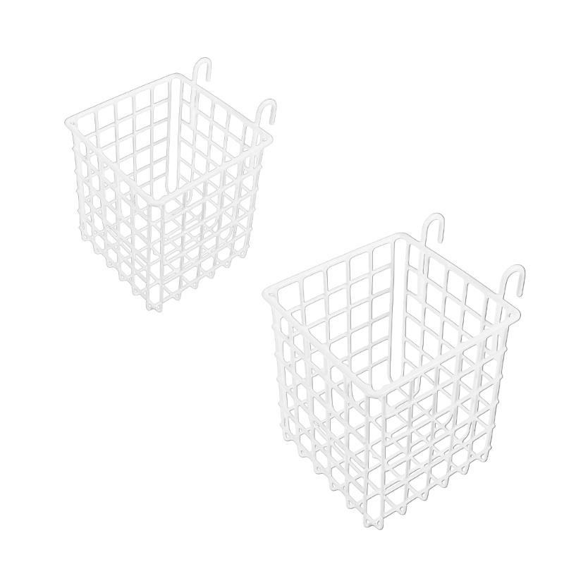Pack of 2 White Iron Wire Storage Baskets With Double Hook For Versatile Home Organization In Kitchen Bathroom Office