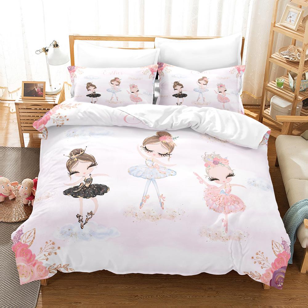 Cartoon Duvet Cover Twin King Kawaii Swan Ballerina Girl Bedding Set Microfiber Cute Dancer Comforter Cover Ballerina Room Decor