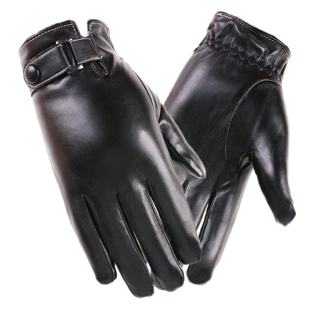 New Autumn and Winter Men's Leather Gloves Outdoor Riding Touch Screen Gloves Plus Velvet Thick Warm PU Leather Touch Screen Gloves