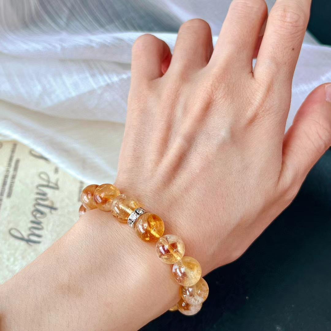 10Mm Retro Natural Citrine Yellow Tower Crystal Bracelet Bracelet Autumn And Winter Atmosphere Niche Jewelry
