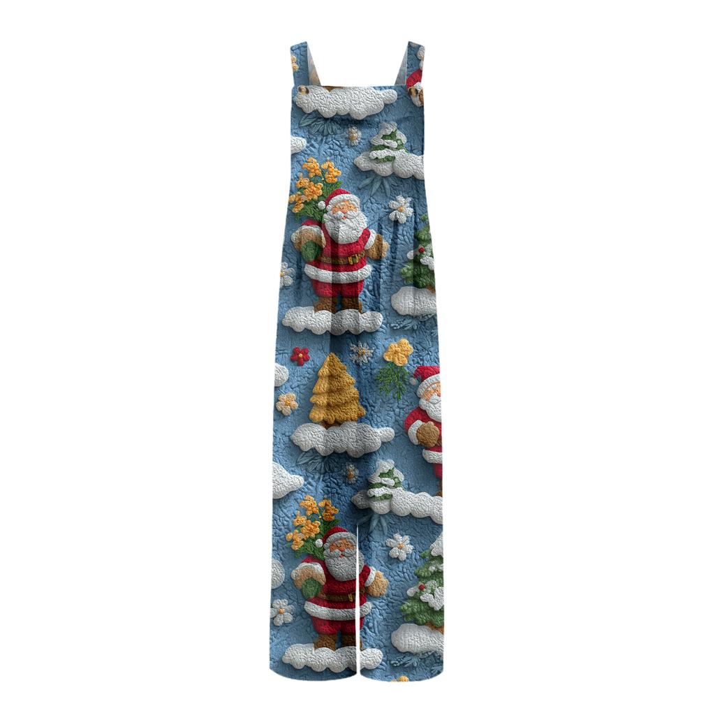 Women's Christmas Print Solid Wide Leg Strapless Tank Pocket Casual Onesie