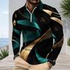 Men Plus Size Long Sleeve Quarter Zip Collared Printed Polo Shirt Grey Peach