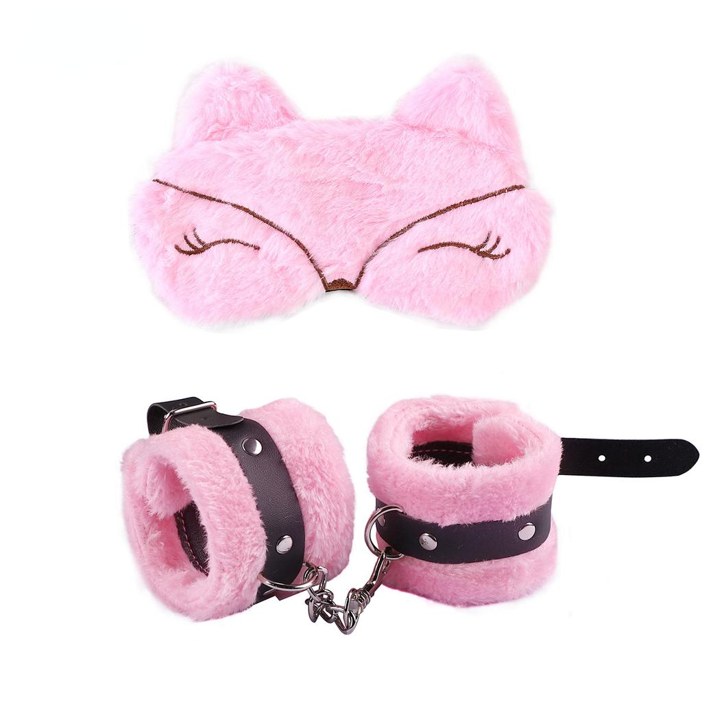 SM Adjustable Handcuffs Toy PU Leather Plush Handcuffs Blindfold Masks Set Restraints Bondage Sex Toy For Adult Game Accessories