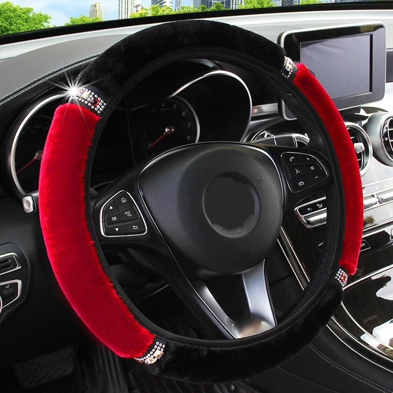 Universal 37-38Cm Diameter Soft Plush Rhinestone Car Steering Wheel Cover Interior Accessories Steering-Cover Car-styling