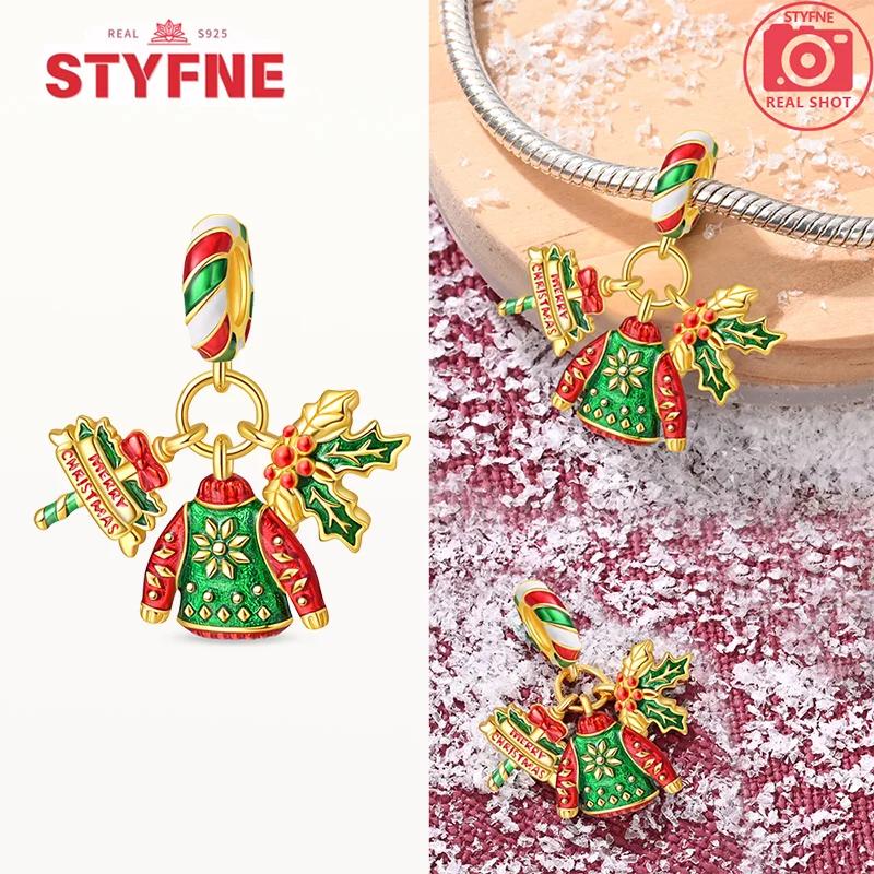 Copper Santa Claus Christmas Tree Charms Shiny Zircon Bead Fit Original Bracelets Diy Festival Fine Jewelry Gifts For Women