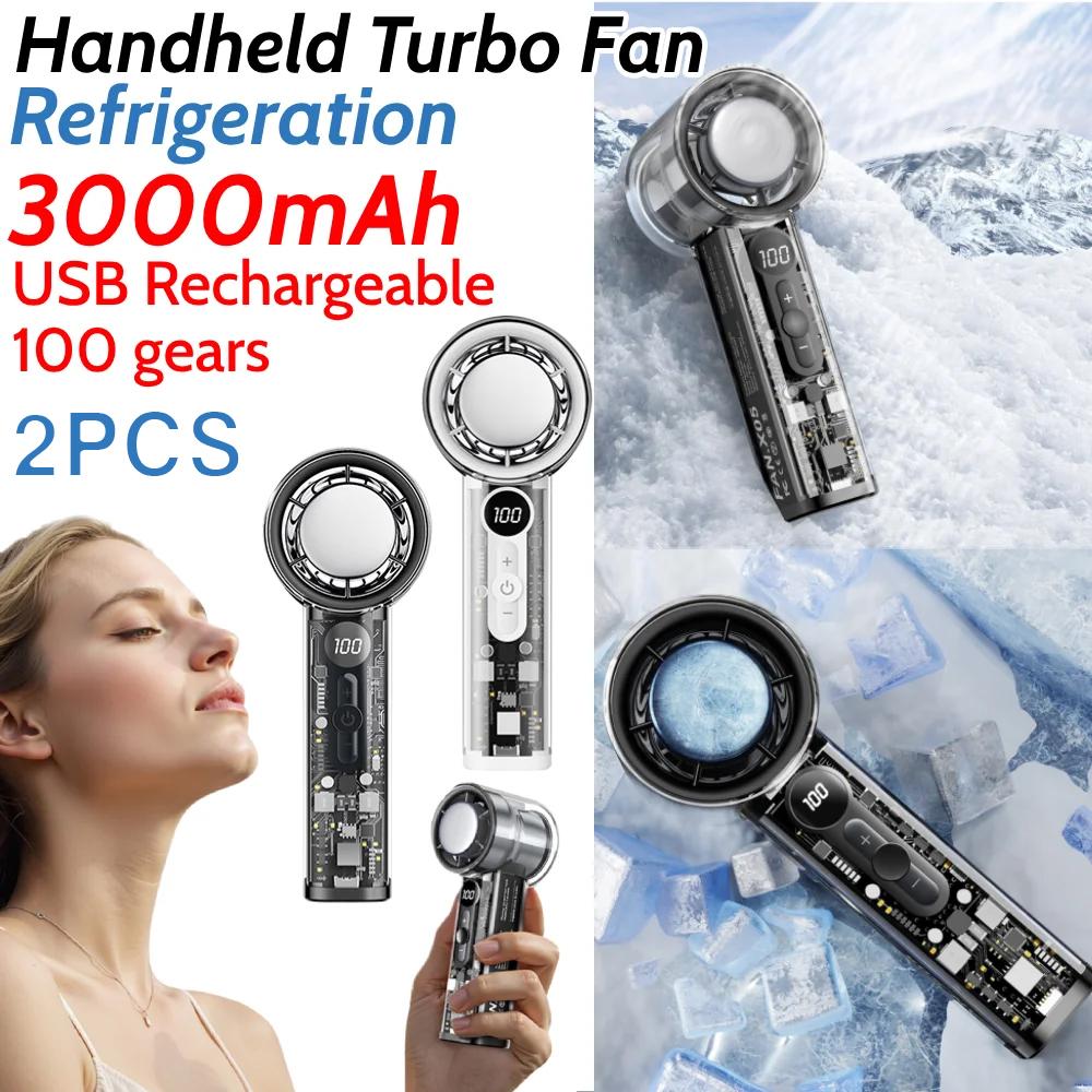 Portable 3000mAh Handheld Fan - 100-Speed Turbo Cooling, USB Rechargeable Mini Personal Fan for Travel, Camping & Outdoor Use