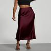 Elegant European-American Satin Midi Skirt with Slimming Drape