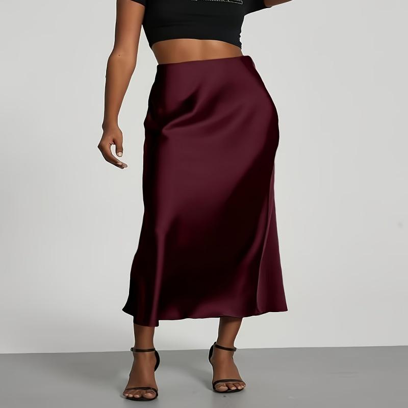 Elegant European-American Satin Midi Skirt with Slimming Drape