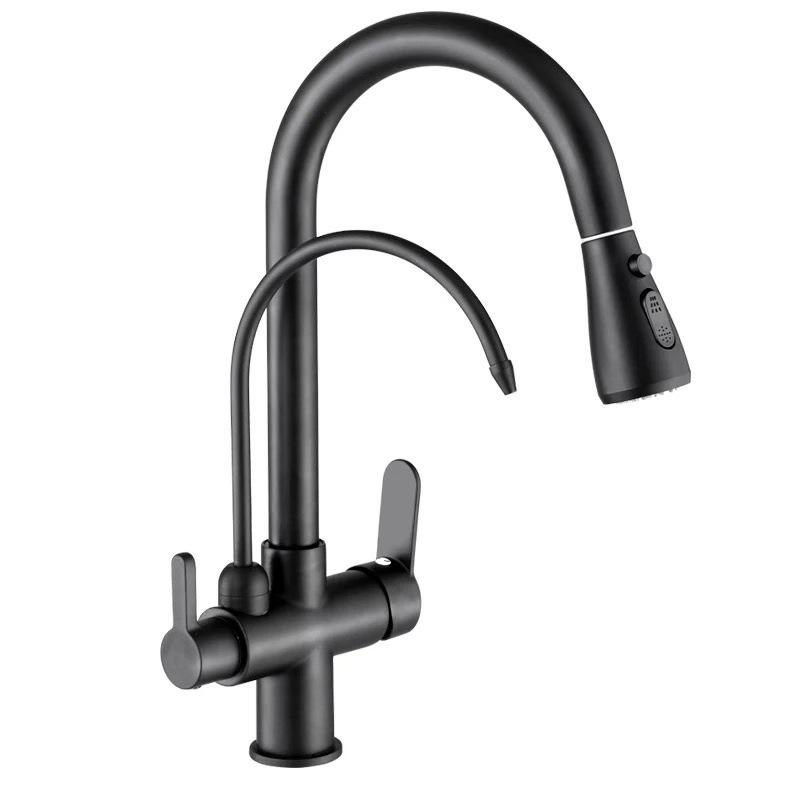 All-Copper Dual-Use Pull-Out Kitchen Faucet with Hot/Cold & Water Purifier