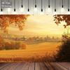 2D Cozy Autumn Wheat Field Village Photography Background