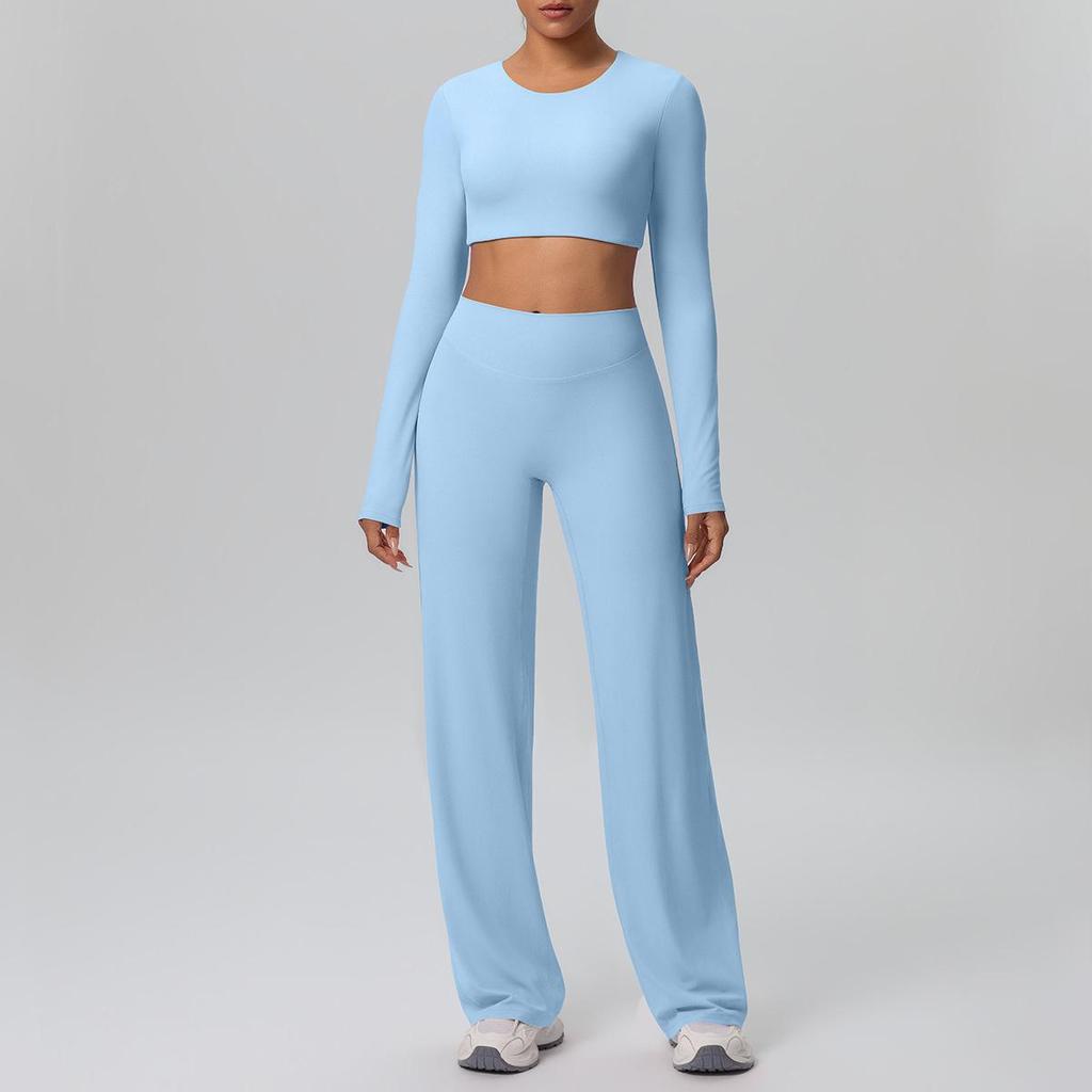 Cross-New Tight Sportswear Set: Chest-Pad Top & High-Waist Wide-Leg Pants for Running, Fitness & Yoga
