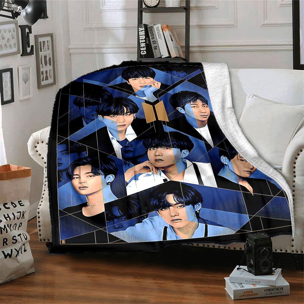 1ks BTS útulná tištěná deka lehká teplá flanelová přehozová deka na pohovku, postel, obývací pokoj