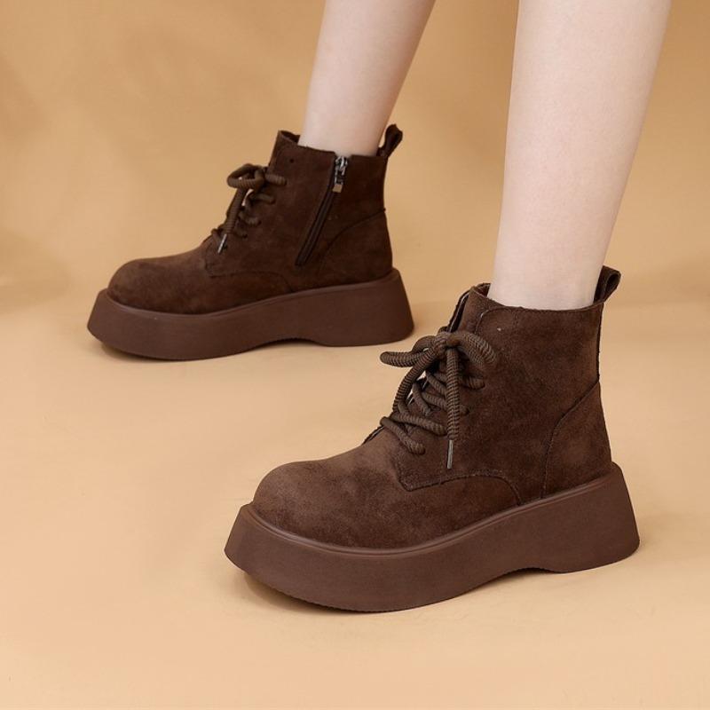 

Fashion Ankle Boots Women Flats Platform Suede Shoes Casual New 2025 Winter Woman Sneakers Trend Lace Up Sport Shoes Brand Botas Mujer 40 коричневый