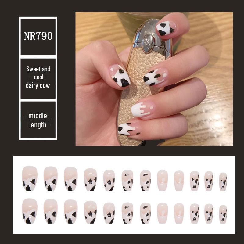 Medium & Long Rectangular T-Shaped Wearable French Cartoon Nail Art Patches - One Size Fake Nails