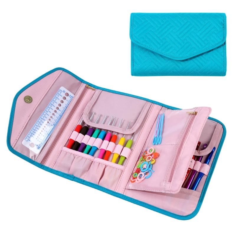 Mehrzweck Häkelnadel Organizer Taschen mit Reißverschlusstasche und elastischen Einschubfächern Tragbare Stricknadel Aufbewahrungstasche