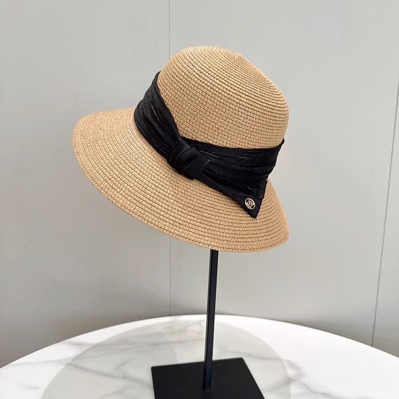 Hepburn Style Elegant Dome Bucket Hat Women's Summer Sunshade Sun Hat Straw Top Hat Fashion Straw Hat