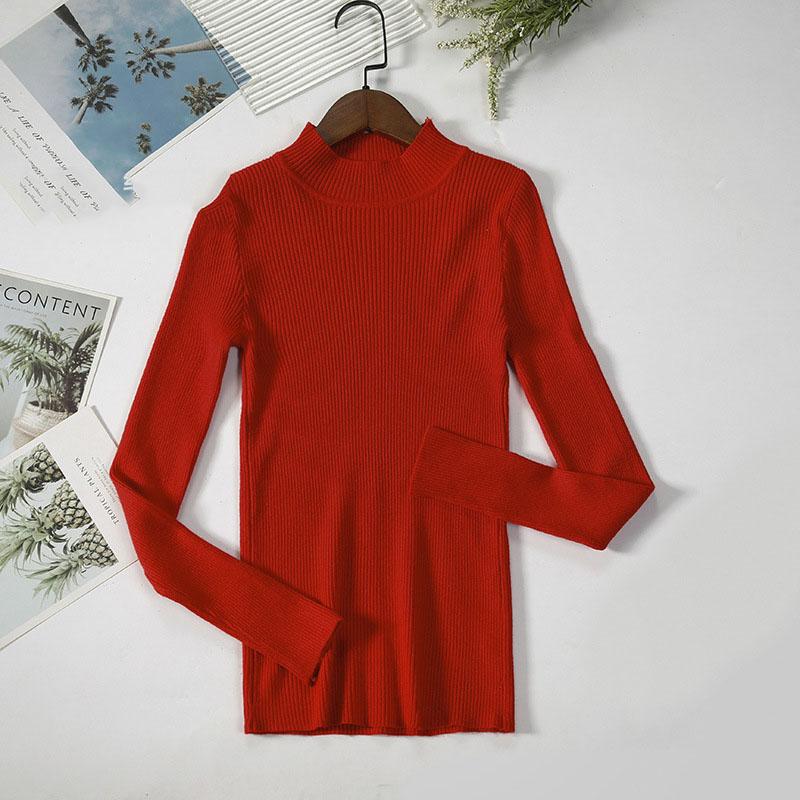 Long Sleeve Half High Neck Sweater Women's Pullover Solid Color Slim Knit Bottoming Shirt Elegant and Comfortable Women's Clothes