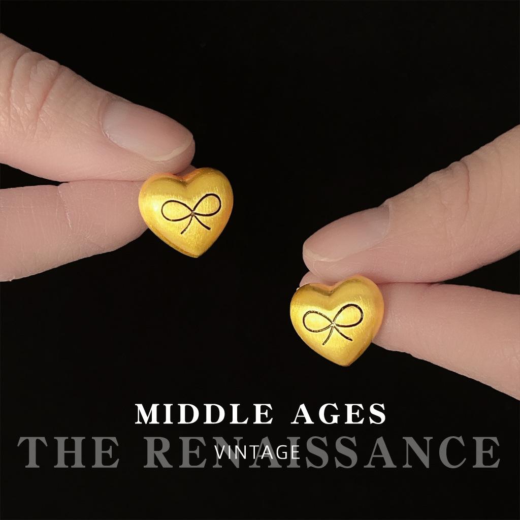 Black gold brushed love stud earrings retro literary bow earrings earrings