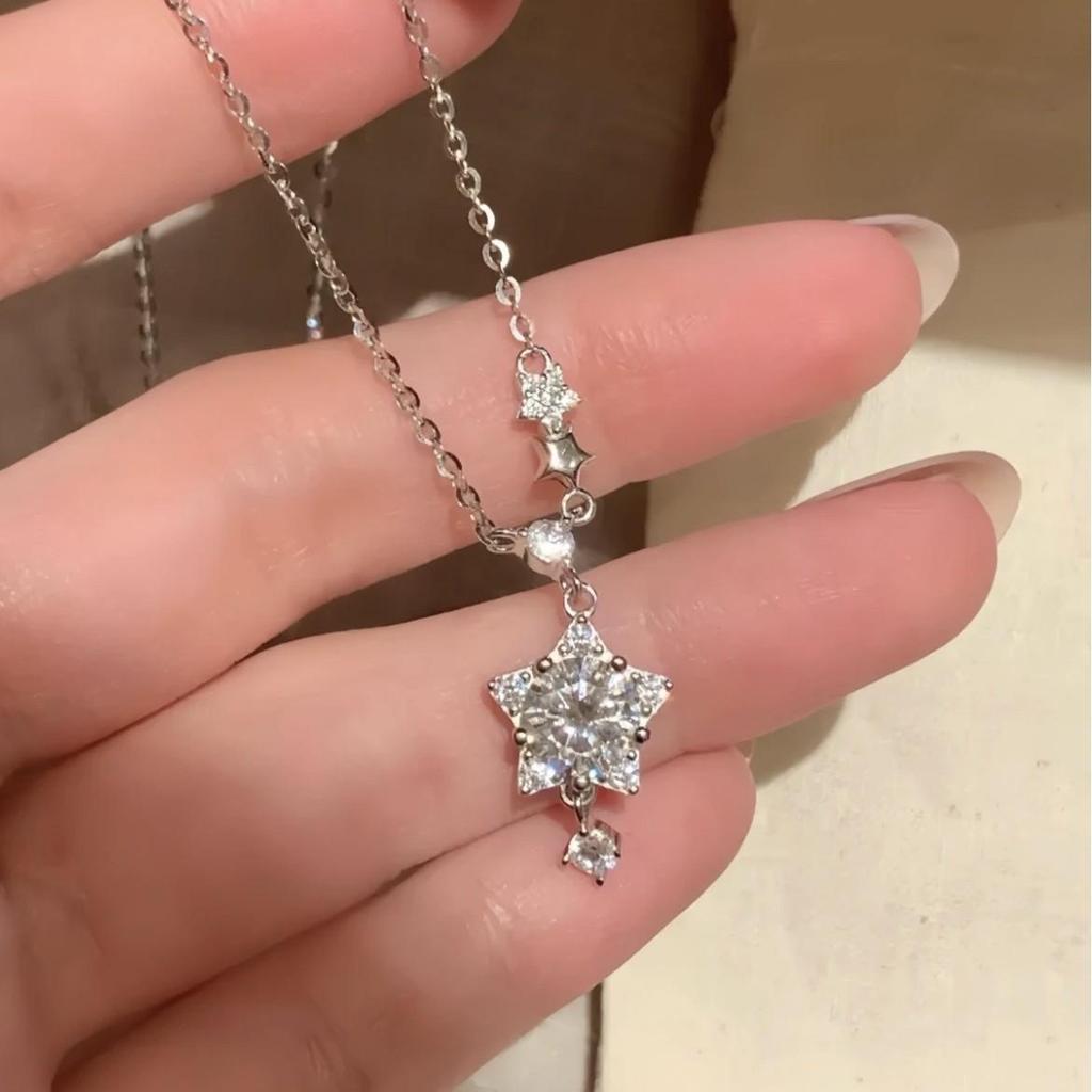 Nickel Silver Plated Gold Sparkling Star Necklace: Fashionable Luxury Meteor Shower Clavicle Chain for Women