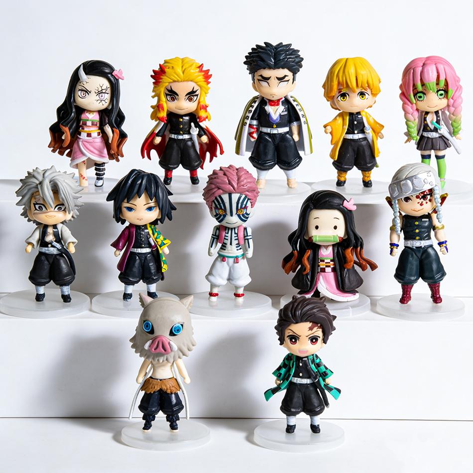 6 Pcs/Set Demon Slayer Q Version Standing Pose Tanjiro Nezuko Figure Pvc Anime Cartoon Ornaments Creative  Model Toy