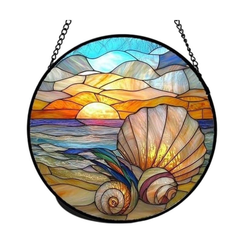 Colorful Acrylic Light Catchers Stained Glass Landscape Suncatchers Ornament for Home Garden Decors and Window Hanging