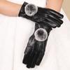New Autumn and Winter Women's Sheepskin Gloves, Velvet Warm Leather Rex Rabbit Hairball Riding and Driving Leather Gloves