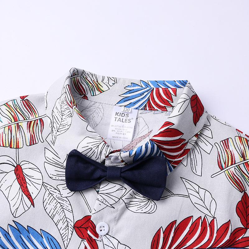 Blumenblatt-Print Kurzarm-Hemd Set für Jungen - Europäischer & Amerikanischer Stil