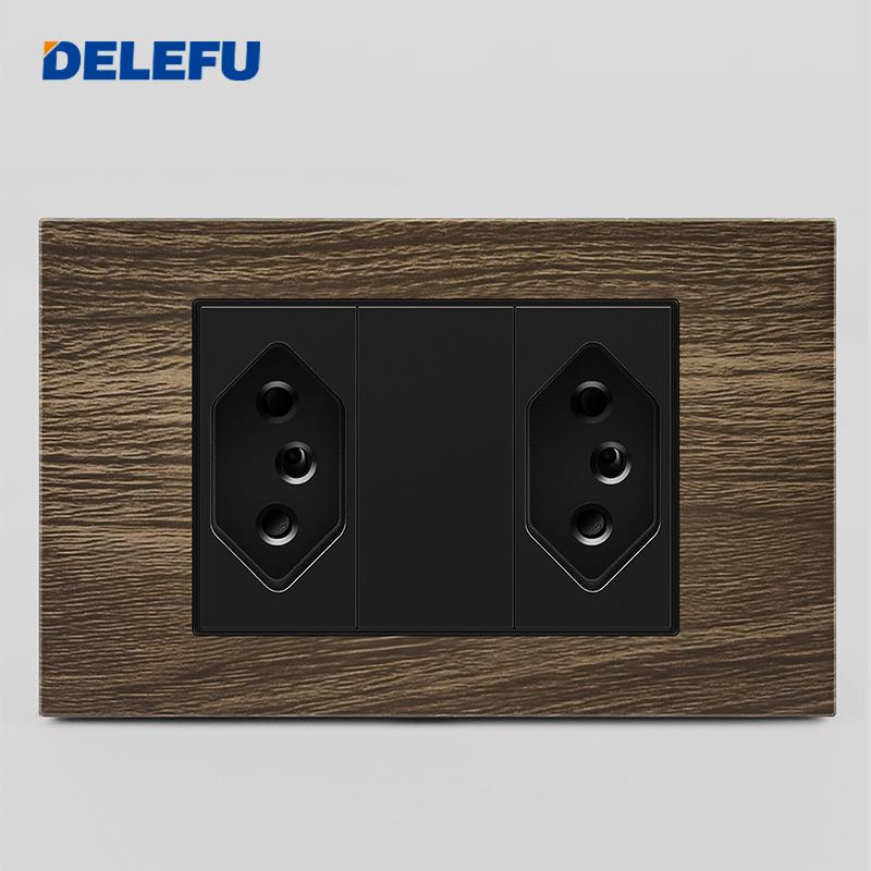 DELEFU Brasilianischer 118er Vintage Aluminium-Holzmaserung Schaltersteckdose mit USB Typ-C Anschluss Netzstecker ist Langlebig.