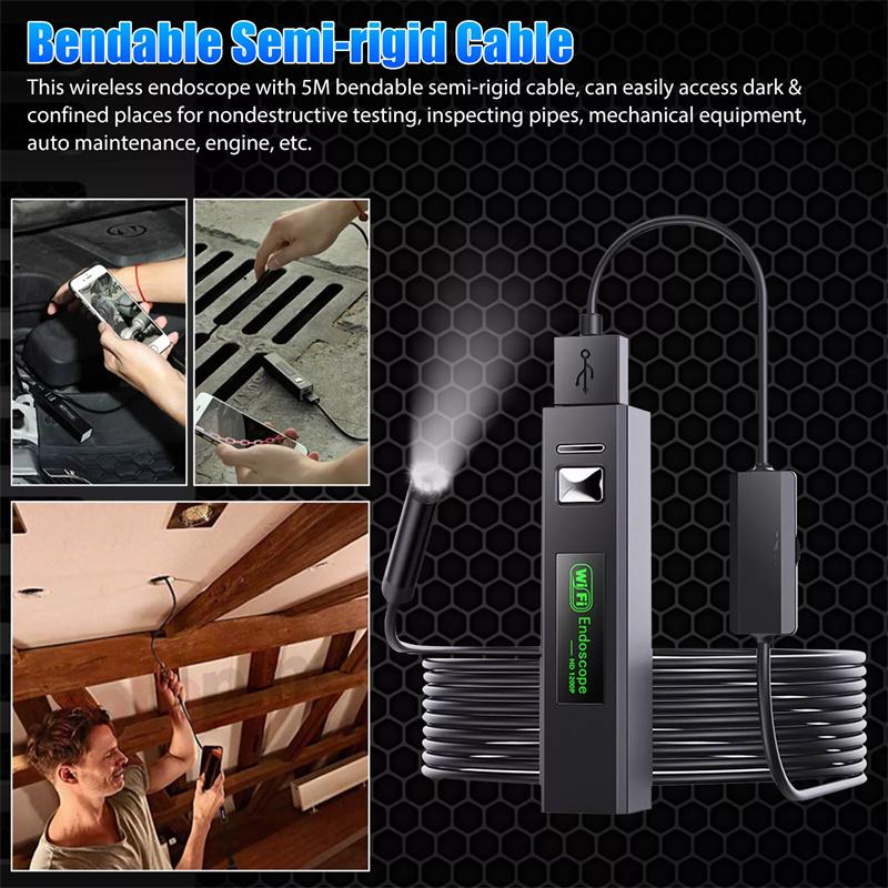 Wireless Endoscope Wifi Borescope Inspection Camera 1200P Hd Ip68 Waterproof Snake Camera With 8 Led For Android Ios Tablet Pc