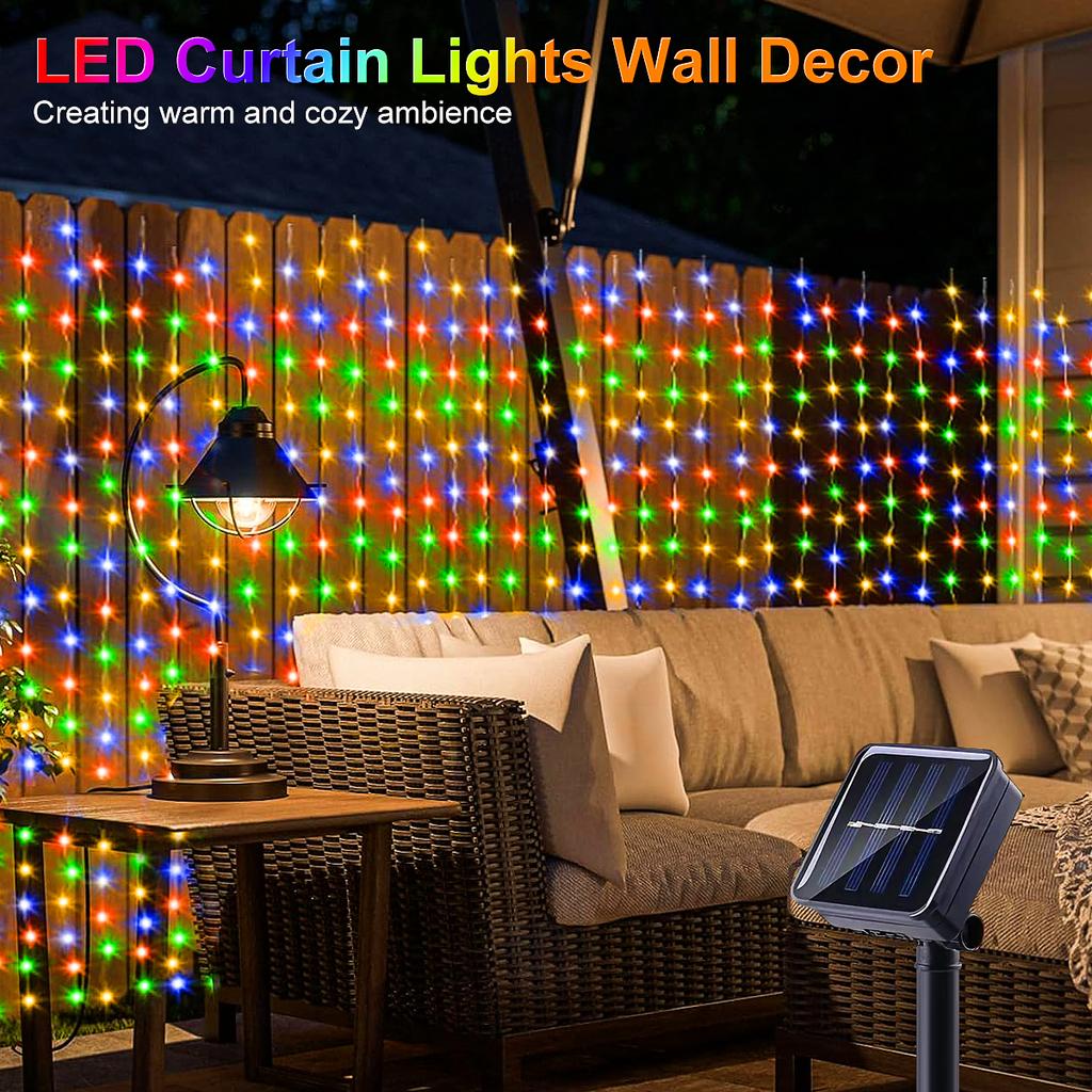 1PC Solar-Powered Curtain Fairy Lights 8 Lighting Modes for Outdoor Patio Garden Balcony Decor Solar Charged with Durable