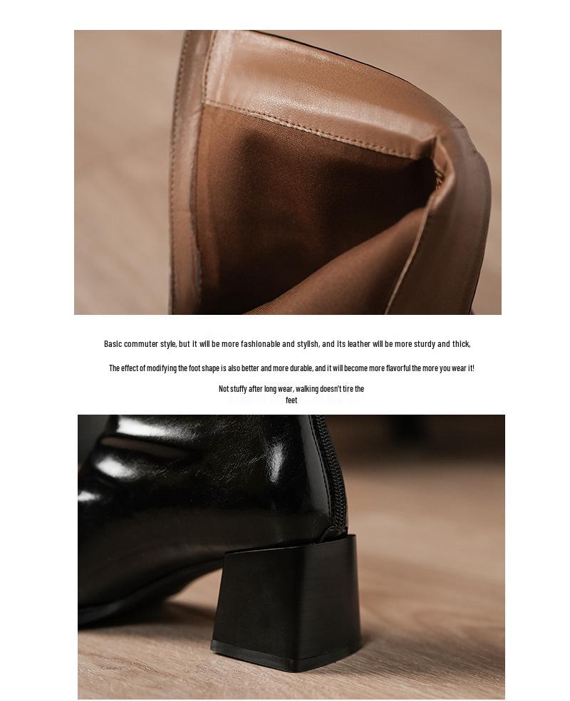 BEIJIANI 5598-6 Women's Retro Pleated Square Toe Chunky Heel Ankle Boots - Autumn/Winter Style