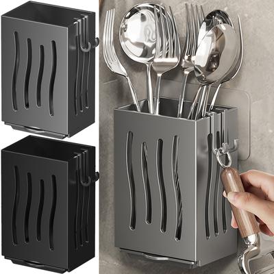 Kunststoff Küchen Besteckständer Multifunktional Wandmontiert Essstäbchen Löffel Abtropfhalter Utensilien Geschirr Organizer Box Aufhänger