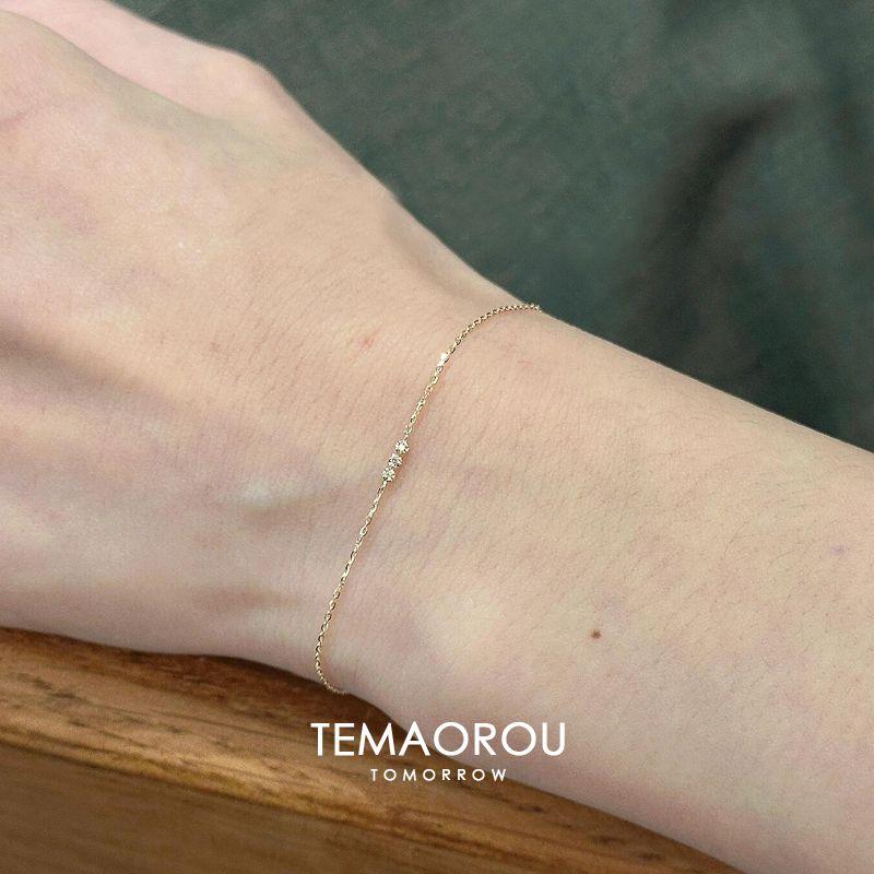 

S925 Silver Plating 10K Gold Extremely Fine Three Mini Rhinestone Bracelet Female Spring and Summer Hand Jewelry Accessories Accessible Luxury Fancy s925 silver champagne gold bracelet single ~