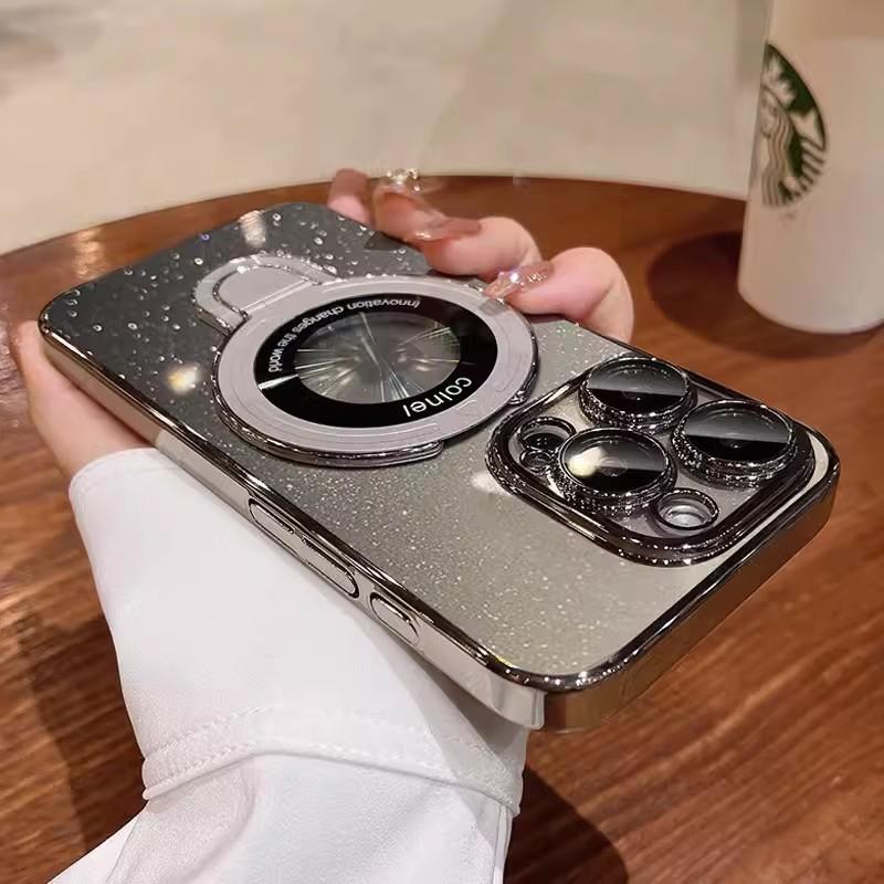 

Подходит для iPhone16pro Магнитный кронштейн Чехол для мобильного телефона Гальваническое покрытие 15 Звездное небо Флэш-пудра Apple 14 Чехол с полной защитой iPhone12pro